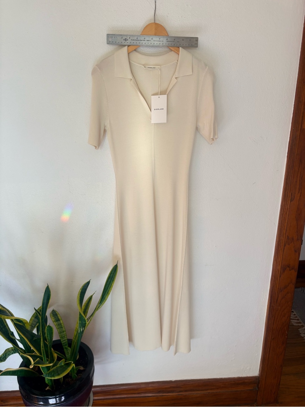 Everlane Cream Collared Short-Sleeve Midi Dress size S